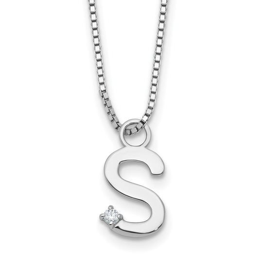 White Ice Sterling Silver Rhodium-plated 18 inch Diamond Letter S Initial Necklace plus 2 inch Extender 18 Inches