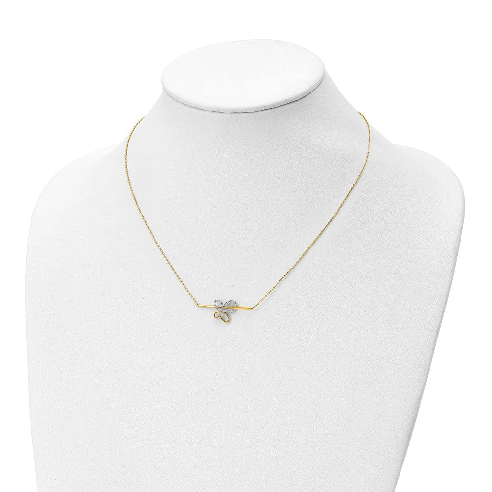 10K Rhodium-plated Polished D/C Butterfly Bar Necklace