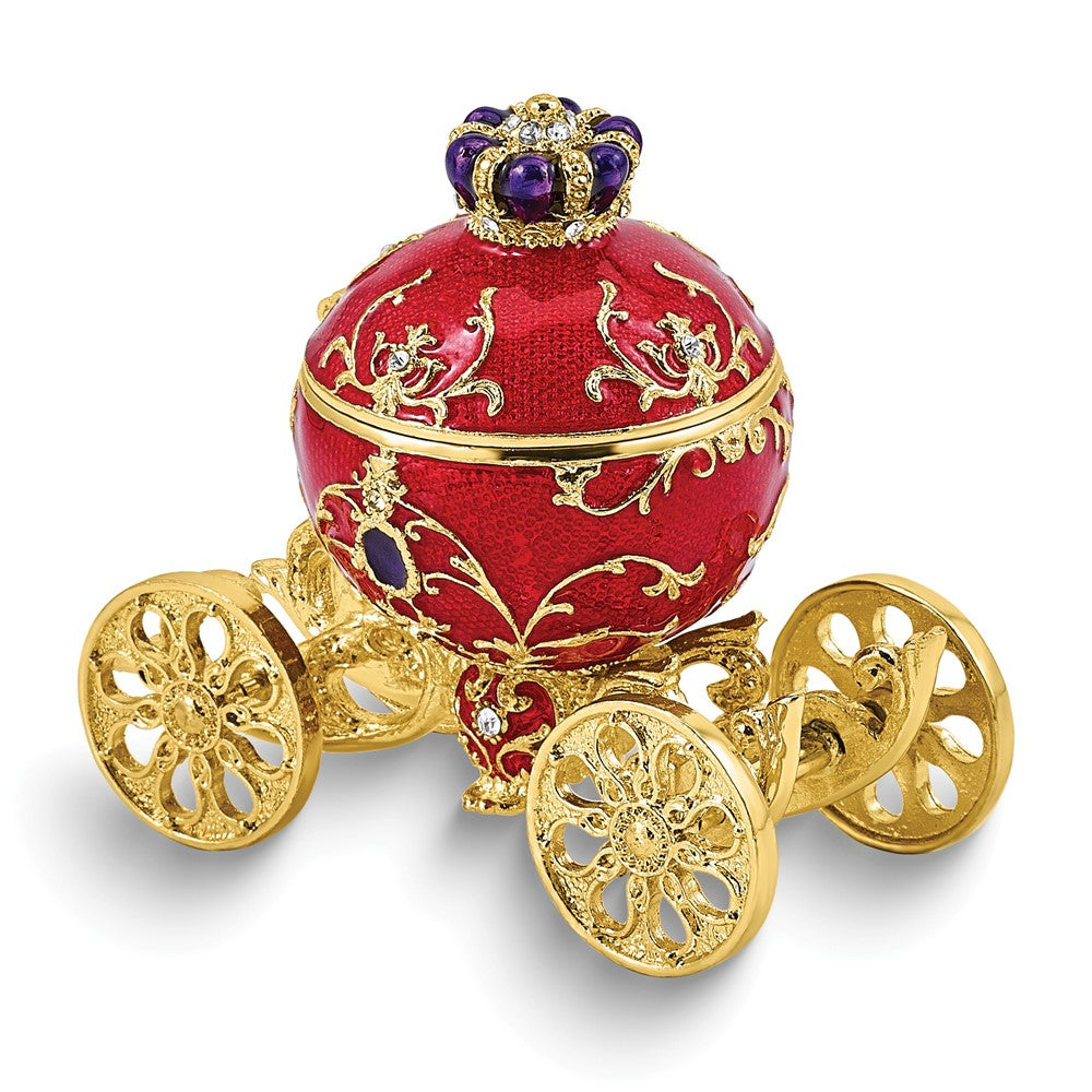 Luxury Giftware by Jere Bejeweled FORWARD ROLL Crown Carriage Trinket Box with Moveable Wheels, Ring Insert and Matching 18 inch Necklace