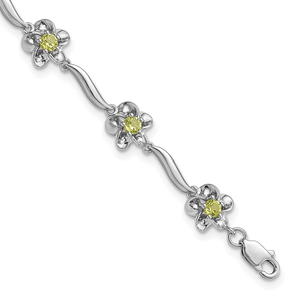 Sterling Silver Rhodium-plated Floral Peridot Bracelet 7.5 inches
