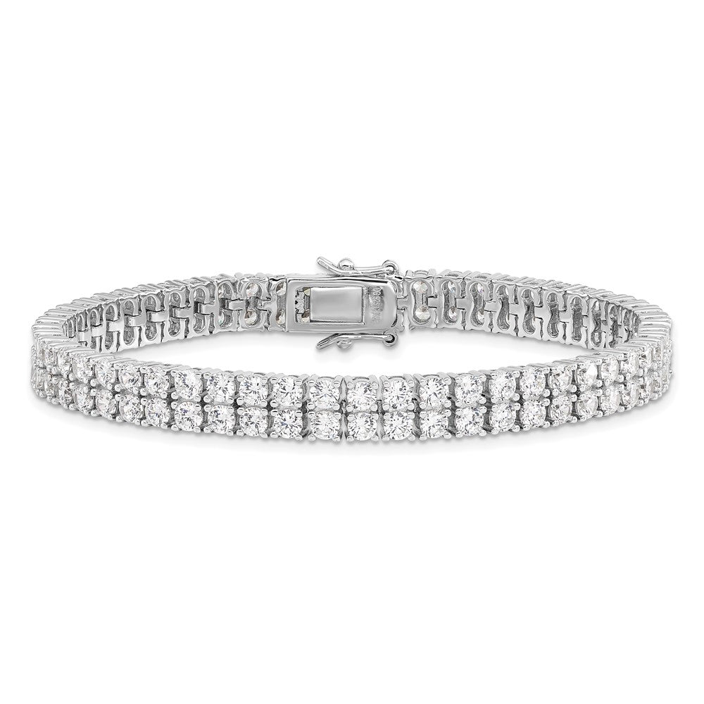 Cheryl M Sterling Silver Rhodium-plated Brilliant-cut CZ Two Row 7.5 Inch Tennis Bracelet 7.5 inches