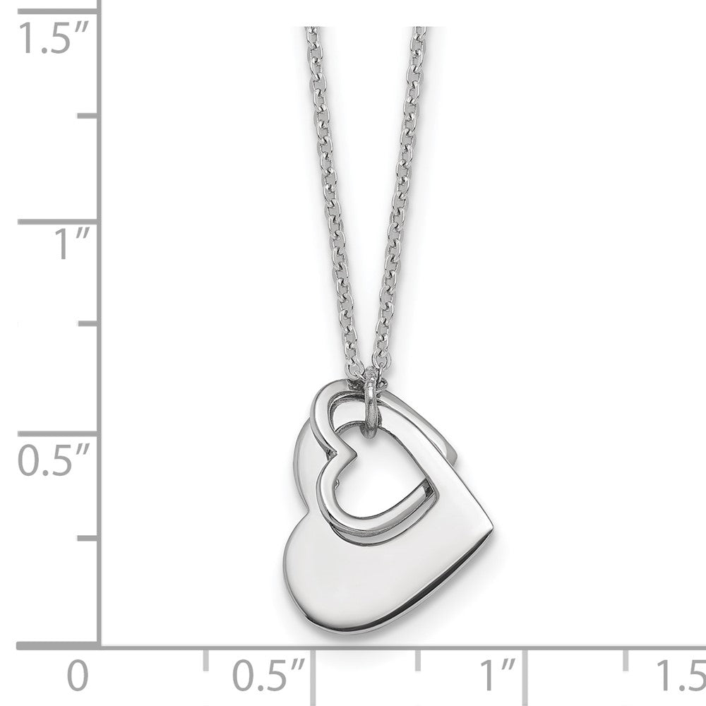 Sterling Silver RH-plat Heart With Heart Cutout 16in With 2in Ext Necklace 16 Inches