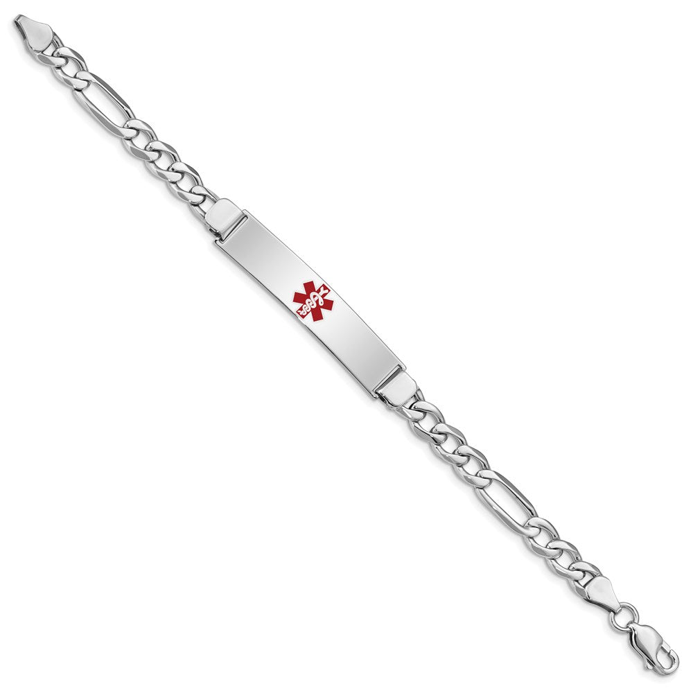 Sterling Silver Rhodium-plated Medical ID Figaro Link Bracelet 7 inches