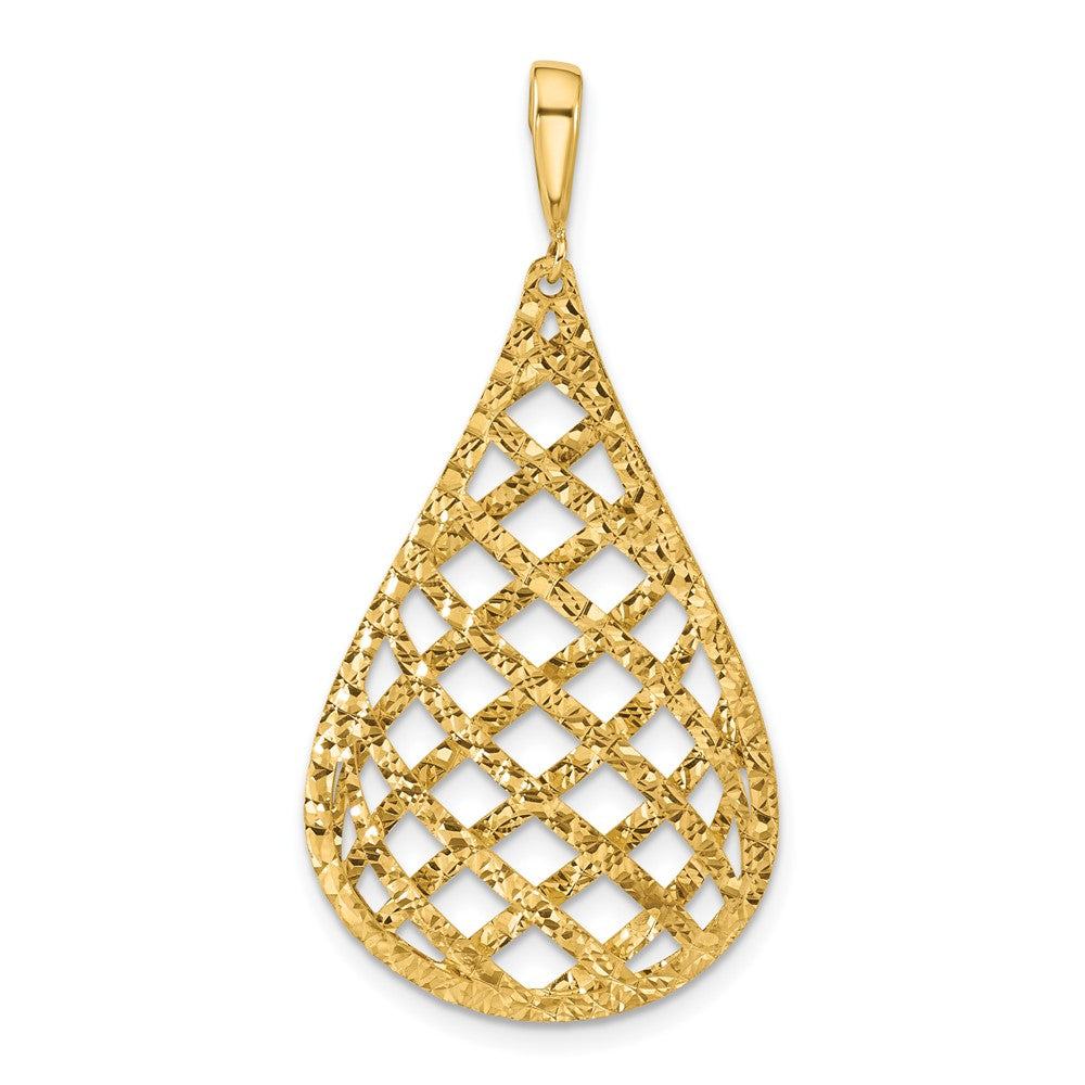 14K Polished and Diamond-cut Teardrop Pendant