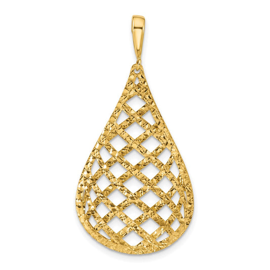 14K Polished and Diamond-cut Teardrop Pendant