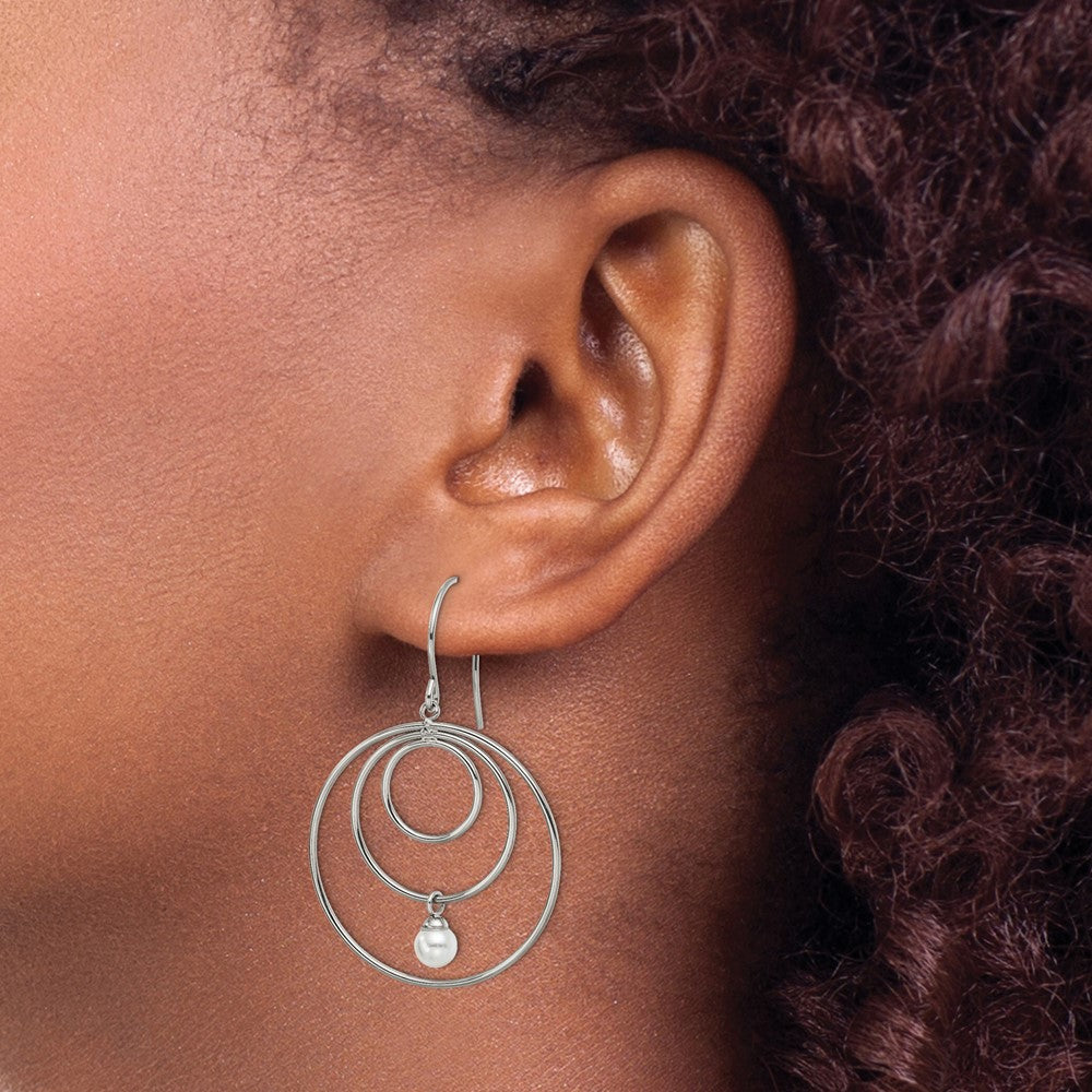 Stainless Steel Polished with Simulated Pearl Dangle Earrings