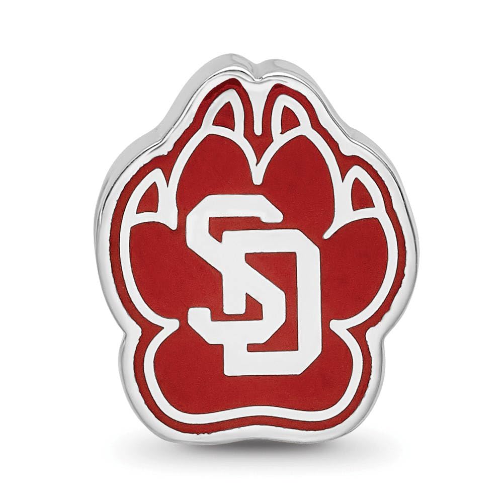 Sterling Silver Rhodium Plated U. of South Dakota 1-Sided Enamel Bead