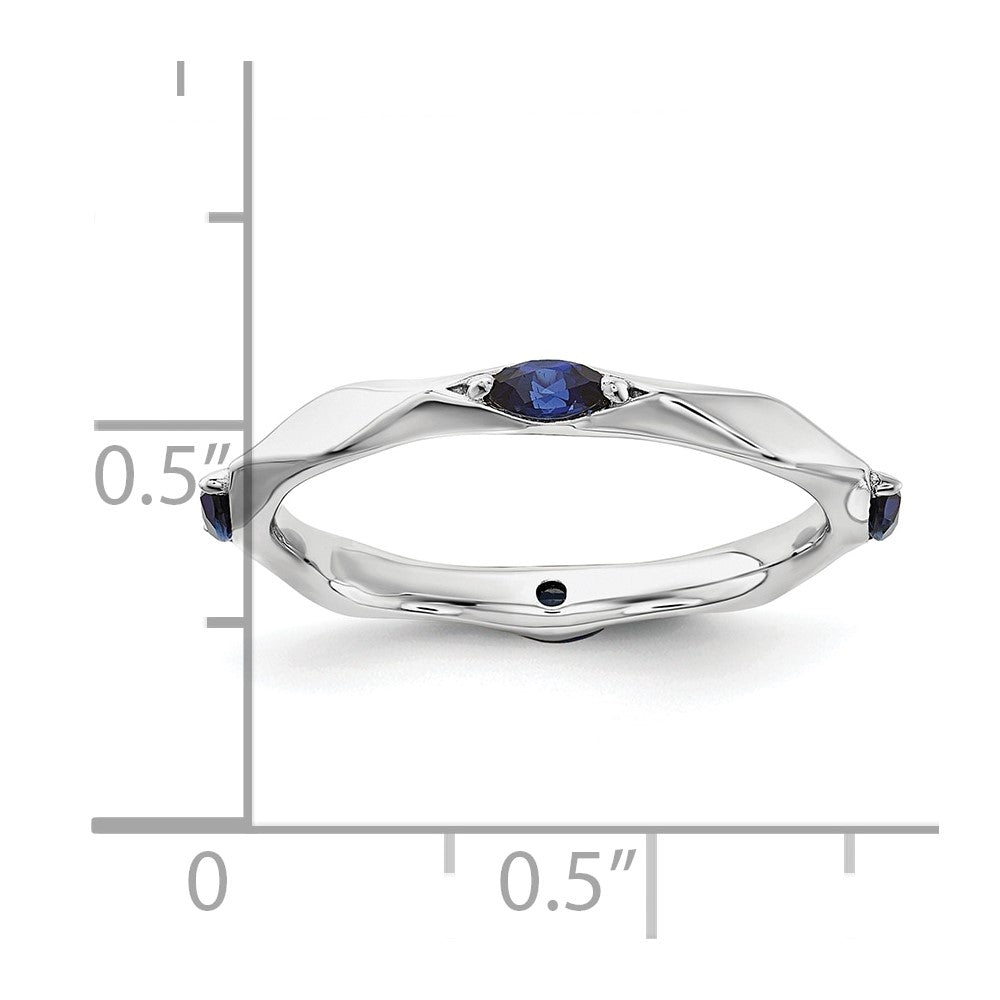 Sterling Silver Stackable Expressions Rhod-plated Created Sapphire Ring Size -10