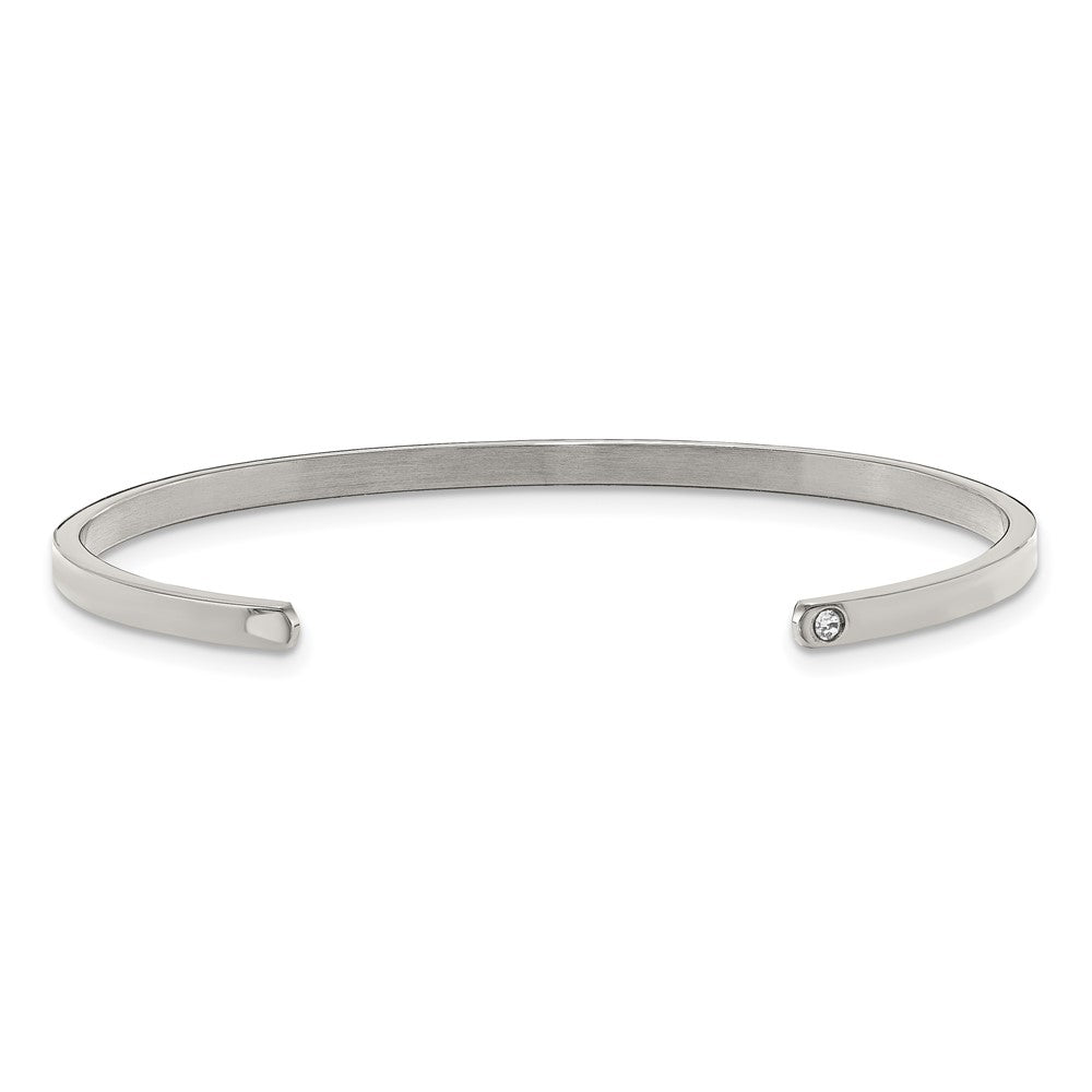 Stainless Steel Polished Love w/Crystal 3mm Cuff Bangle