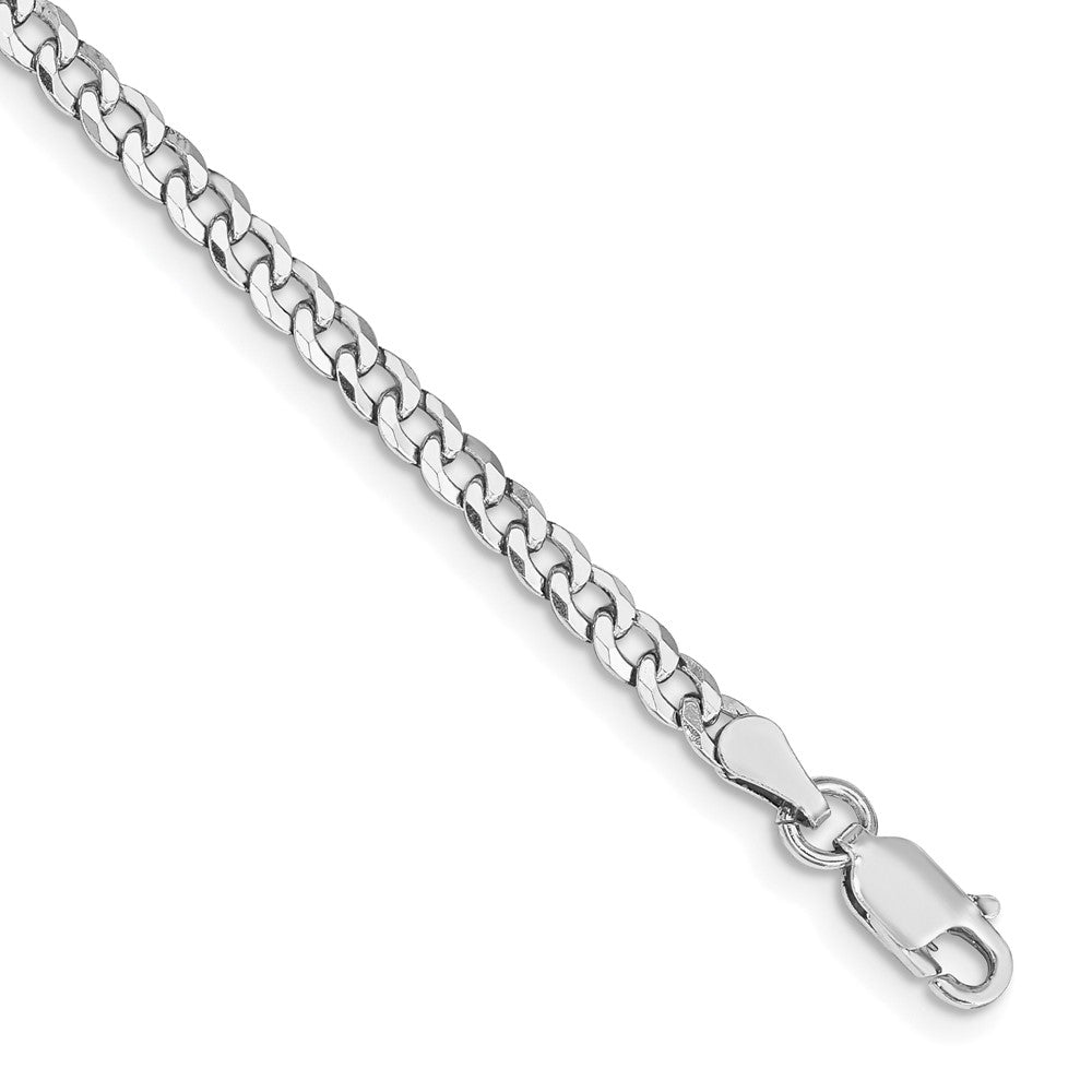 Sterling Silver Rhodium-plated 3.2mm Beveled Curb Chain 7 inches