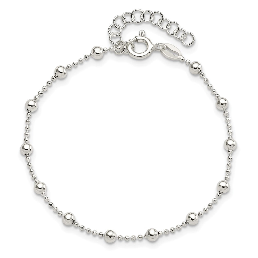 Sterling Silver Polished Beaded 6 Inch with 1 in Ext Bracelet 6 inches
