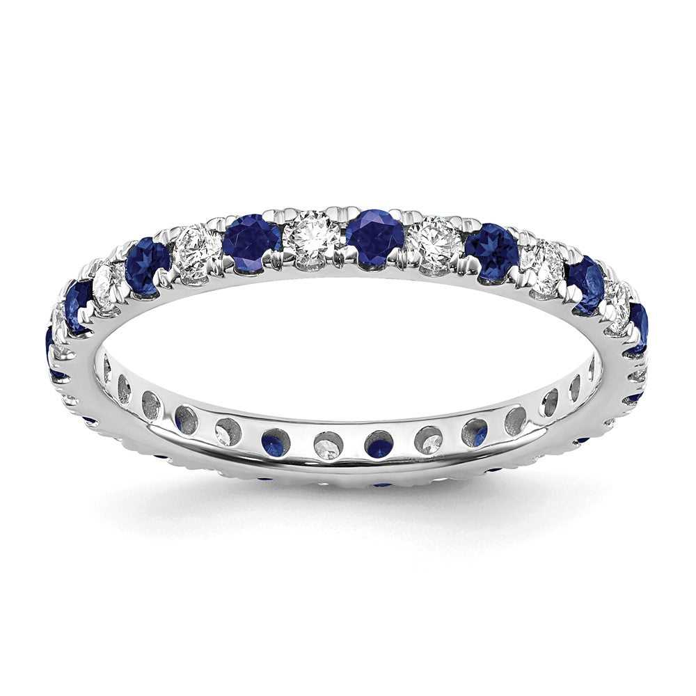 14k White Gold 3/8 carat Lab Grown Diamond VS/SI+ G+ and Lab Created Blue Sapphire Size 5 Eternity Band