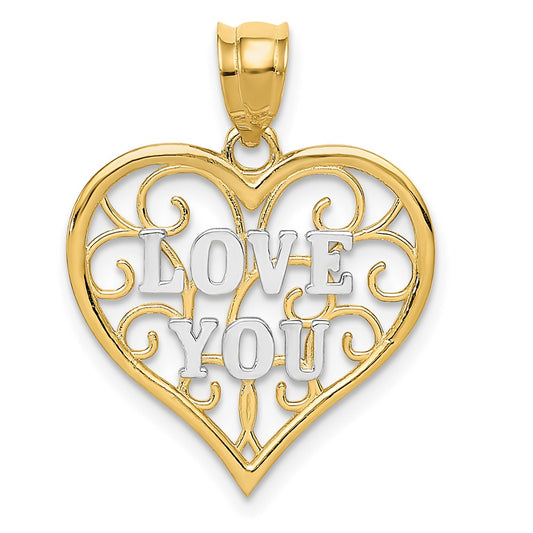 14k and White Rhodium Filigree Love You