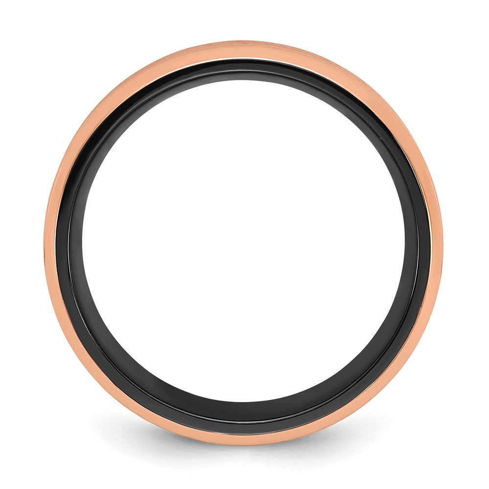 Chisel Black Zirconium Polished Rose IP-plated Edges with Black Carbon Fiber Inlay 8mm Band Size - 12.5