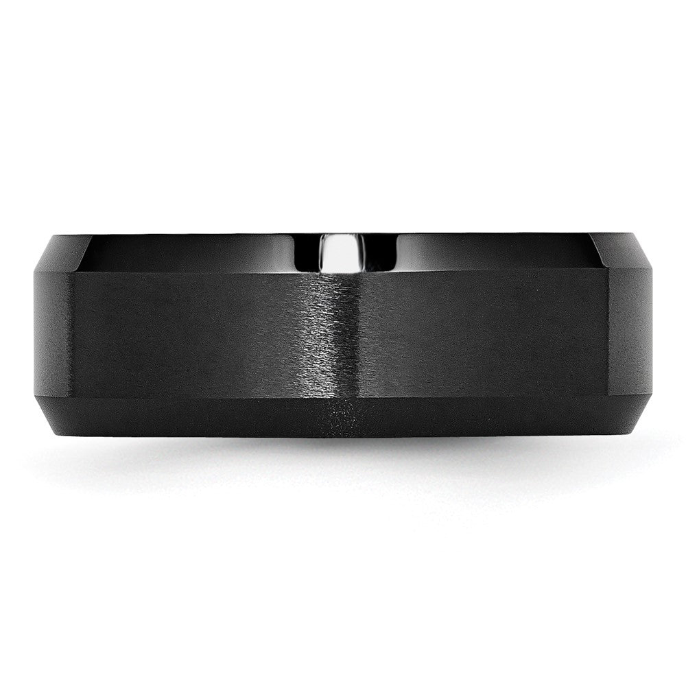 Ceramic Black Beveled Edge 8mm Brushed and Polished Band Size - 12.5