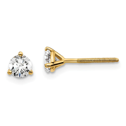 14k Yellow Gold 1/2 ctw Lab Grown Diamond VS+ F+ Round 3 Prong Heavy Wt. Screwback Stud Earrings