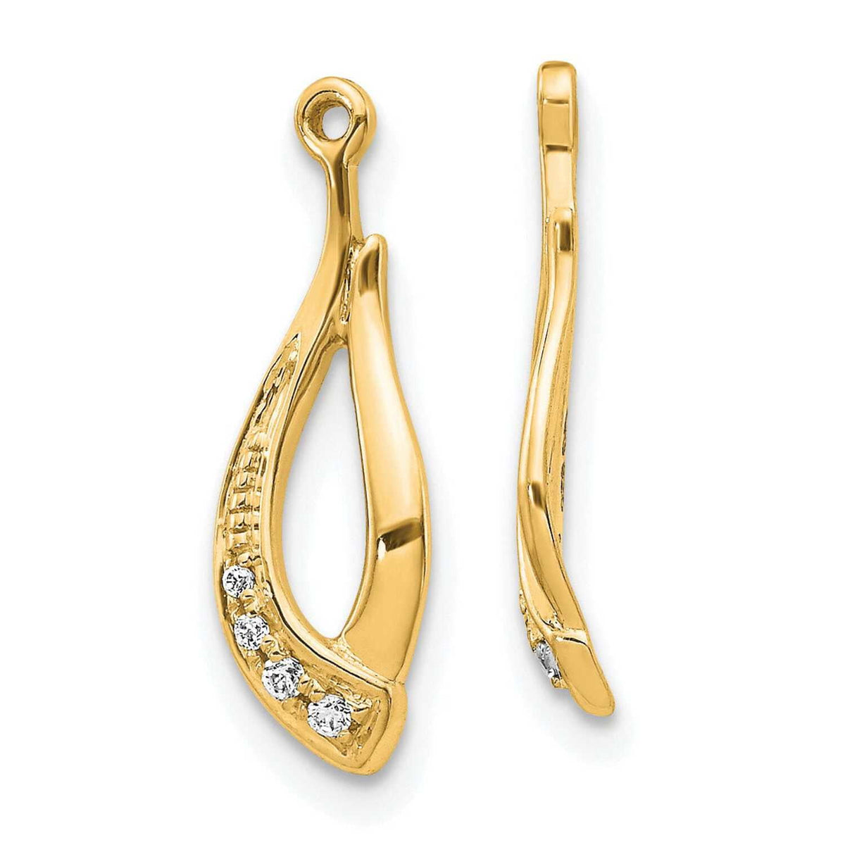 14K Yellow Gold Twisted Teardrop 1/20 CT Diamond Earring Jackets
