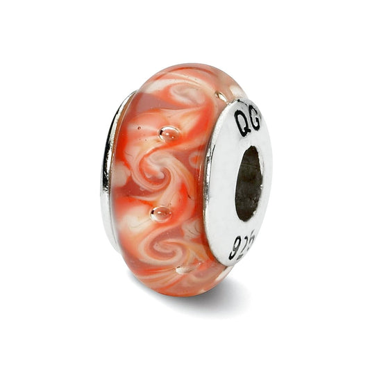 Sterling Silver Reflections Pink/Red Swirl Hand-blown Glass Bead