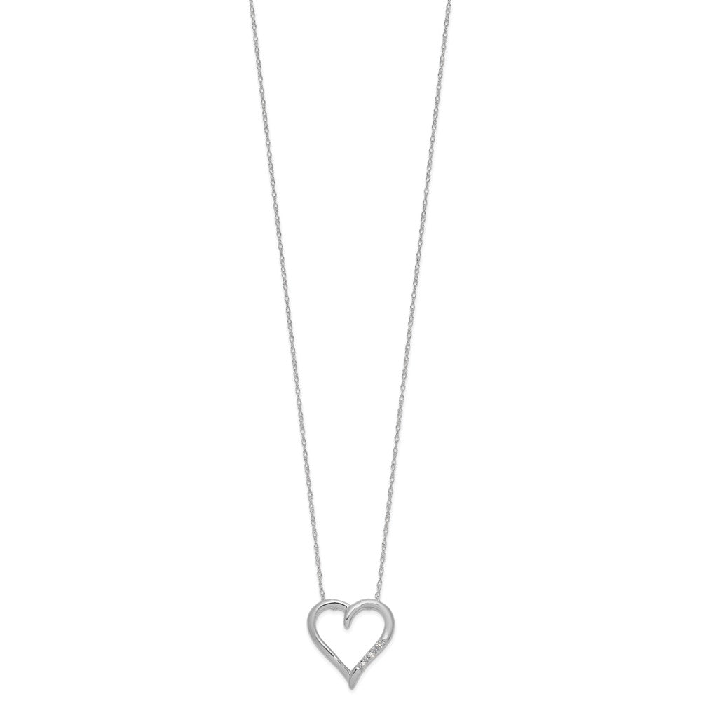 W/ chain,10K White gold heart pendant, 3 - .005 Rd Dias - Dias:S43