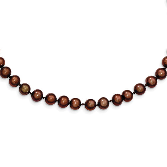 Sterling Silver Rhodium-plated 6-7mm Brown Near-Round Freshwater Cultured Pearl 16 inch Necklace 16 Inches