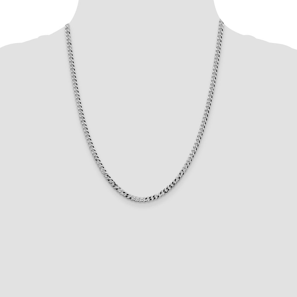 Sterling Silver Rhodium-plated 4mm Beveled Curb Chain 22 Inches