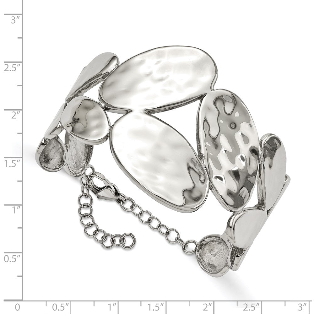 Stainless Steel Polished & Hammered w/1.5in ext. Bangle Bracelet
