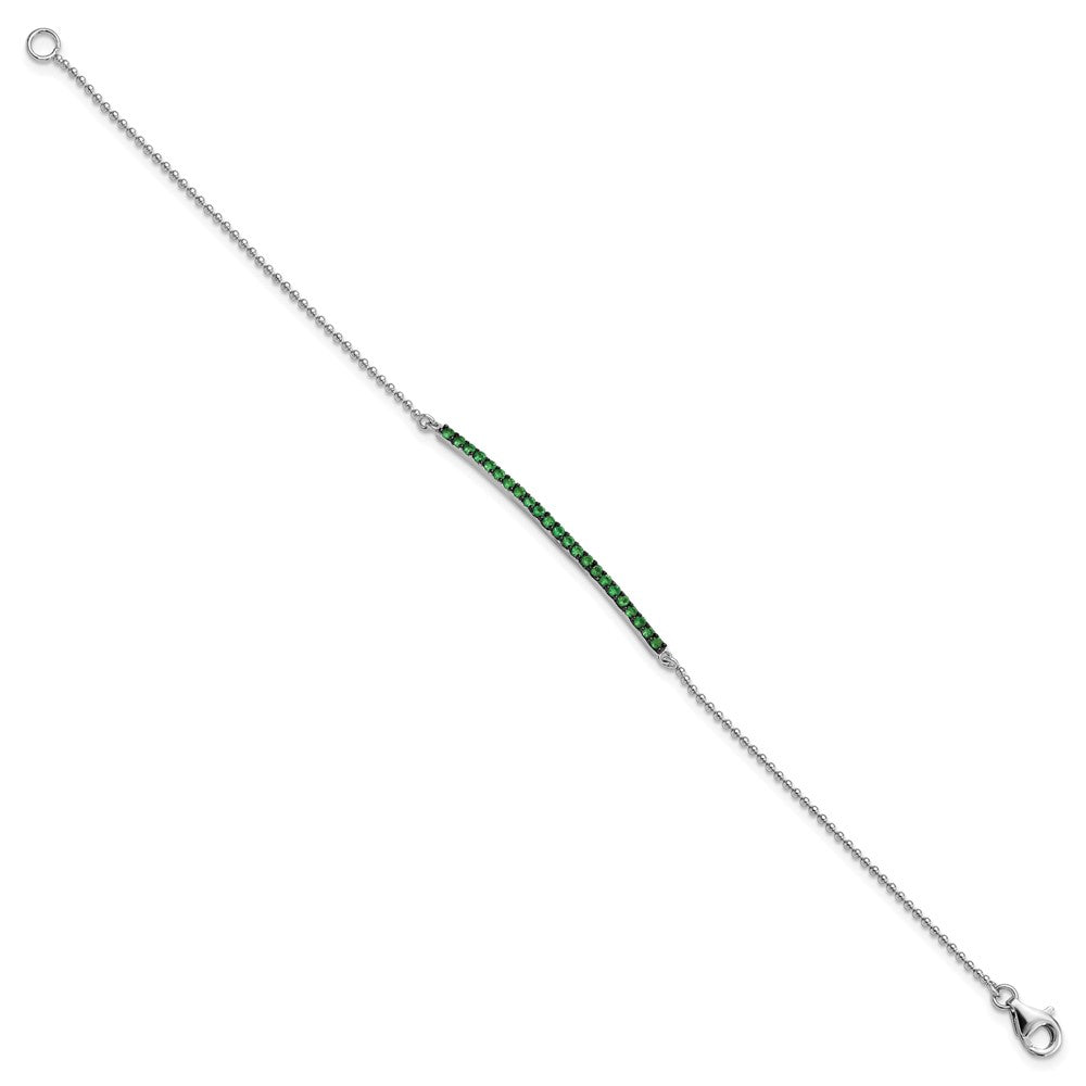 Cheryl M Sterling Silver Hematite and Rhodium-plated Polished and Beaded Green Glass Bar 7 Inch Bracelet