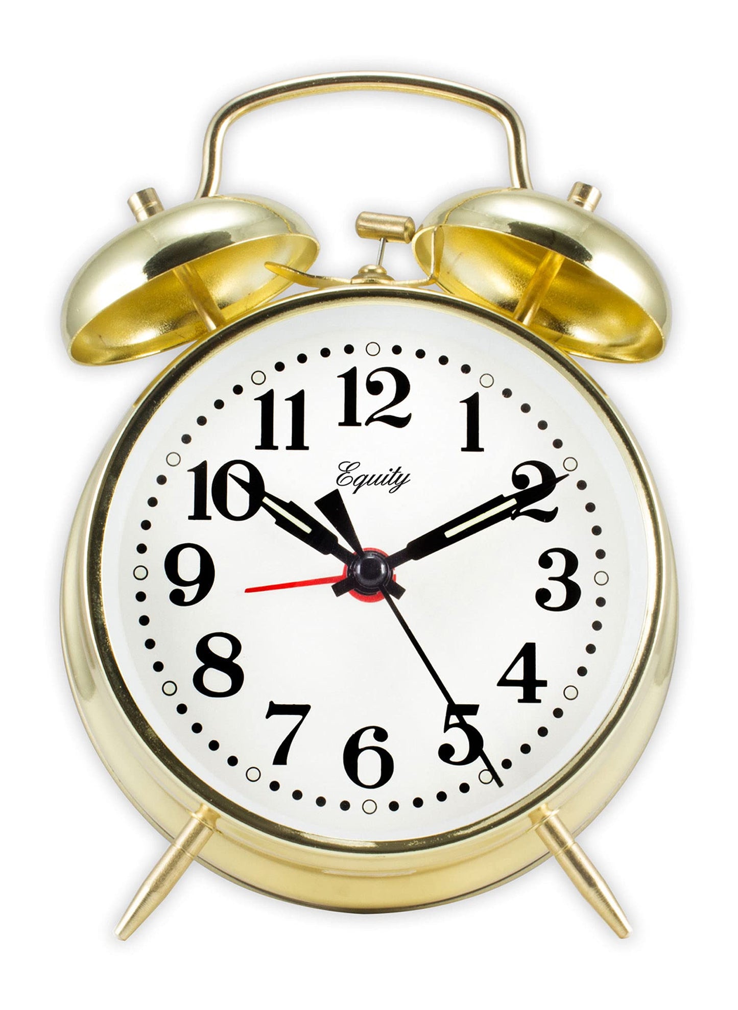 Equity Brass-finished Metal Twin Bell Keywind Analog Alarm Clock, 13012