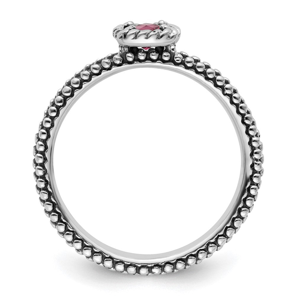 Sterling Silver Stackable Expressions Checker-cut Pink Tourmaline Ring Size -9