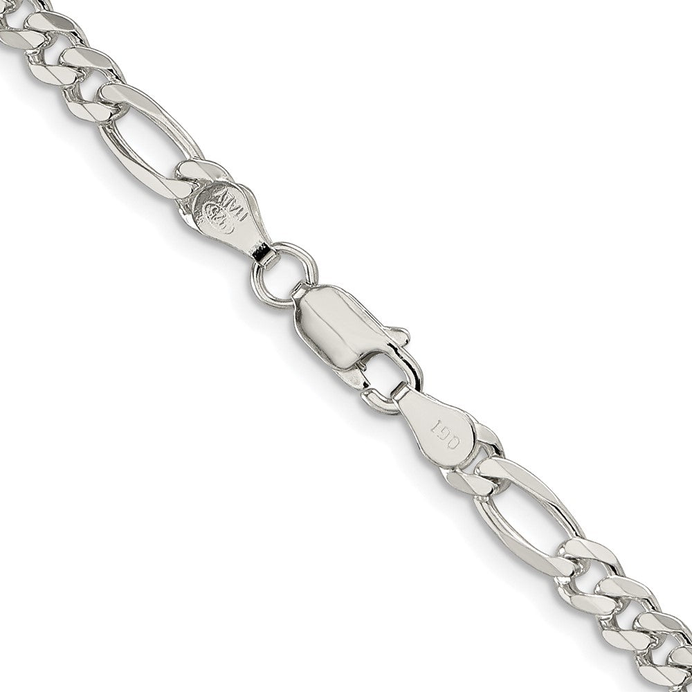 Sterling Silver Rhodium-plated 4.3mm Pav‚ Flat Figaro Chain