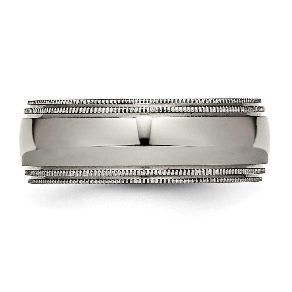 Titanium Polished 8mm Grooved and Beaded Edge Band Size - 12