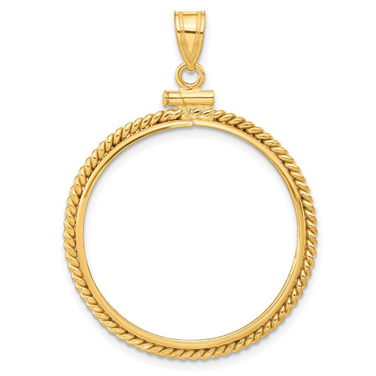 Wideband Distinguished Coin Jewelry 14k Polished Twisted Wire 27.0mm x 2.35mm Screw Top Coin Bezel Pendant