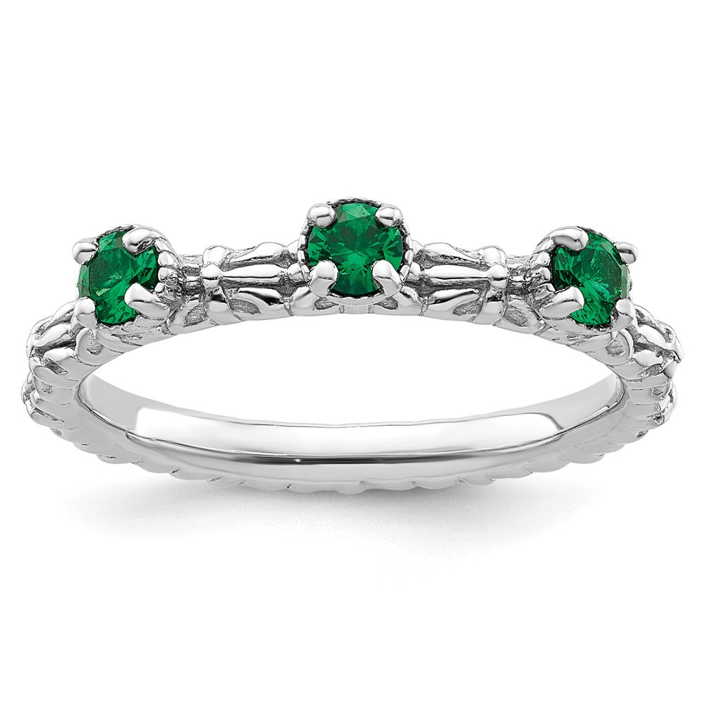 Sterling Silver Stackable Expressions Created Emerald Three Stone Ring Size -5