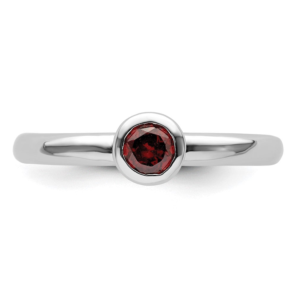Sterling Silver Stackable Expressions Low 4mm Round Garnet Ring Size -10