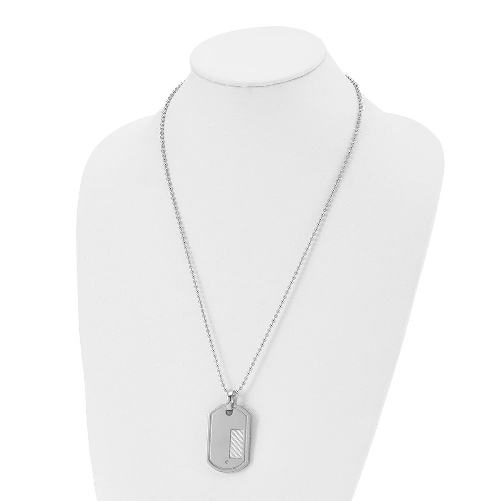 Stainless Steel Polished w/18k Gold Accent .01ct. Diamond 24in Necklace