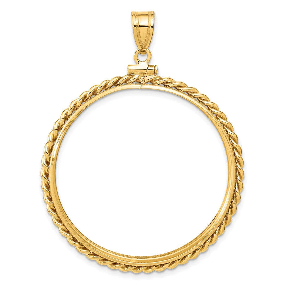 Wideband Distinguished Coin Jewelry 14k Polished Twisted Wire 37.0mm x 2.85mm Screw Top Coin Bezel Pendant