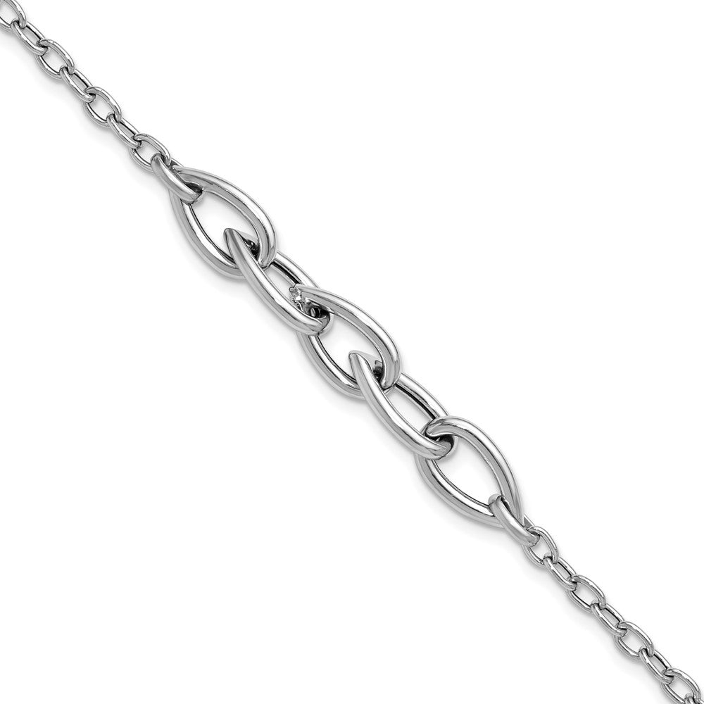 Sterling Silver RH-plate Polish Fancy Link w/ 1in ext. Bracelet 8  inches