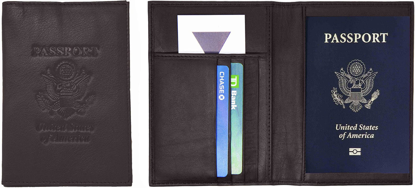 Genuine Cowhide Leather RFID-Blocking Passport Cover Case Holder & Wallet