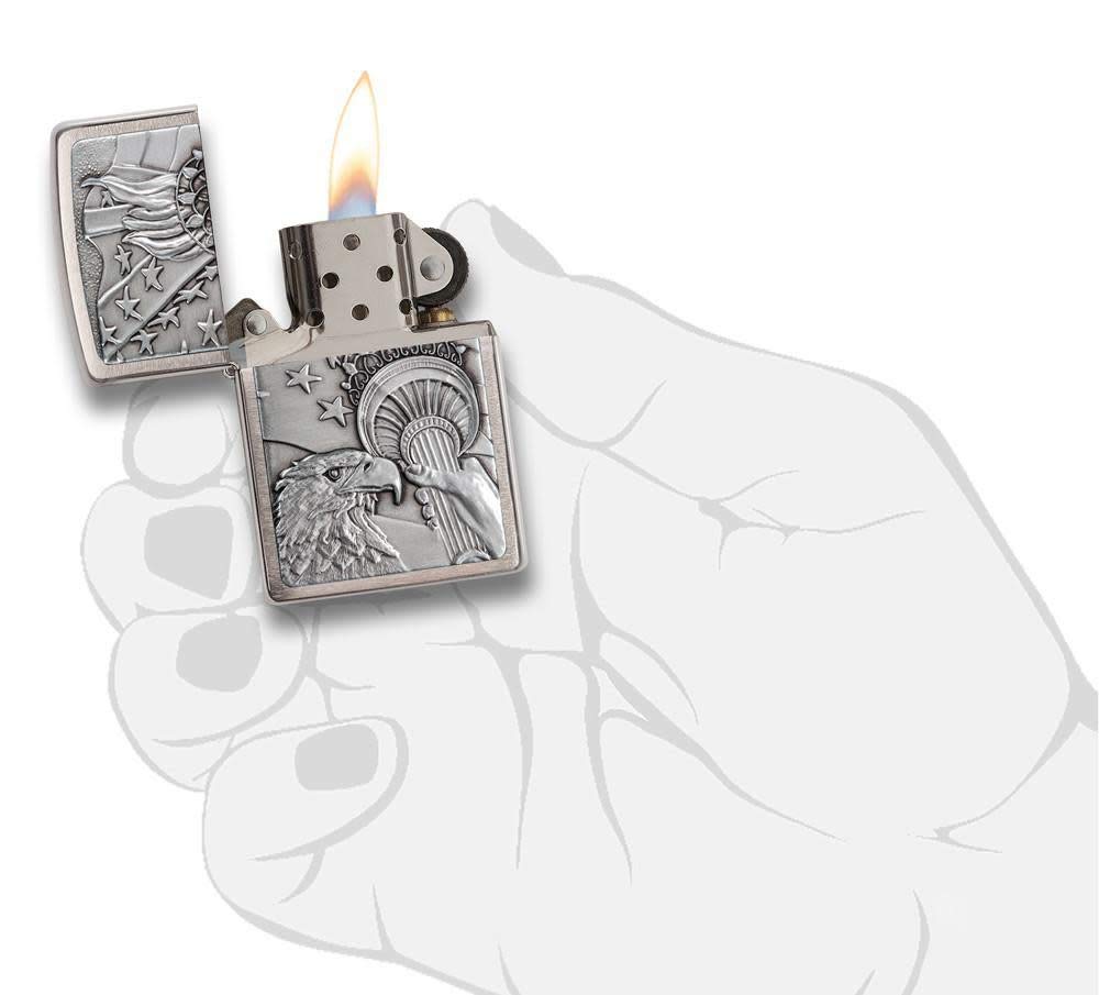 Zippo Patriotic Windproof Pocket Lighter, Brushed Chrome