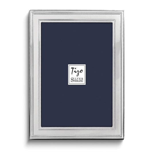 Sterling Silver Tarnish Resistant Double Beaded 4x6 Photo Frame with Finished Wood Back