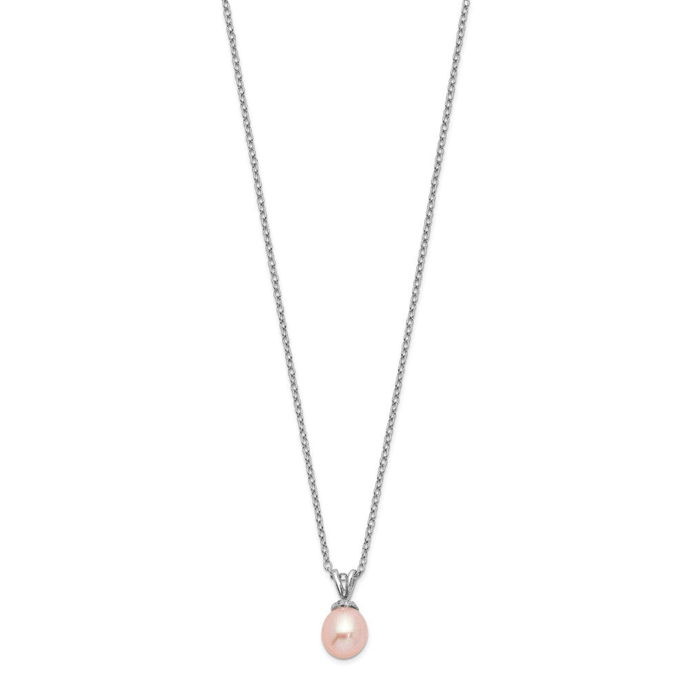 Sterling Silver Madi K Rhodium-plated 6-7mm Pink Rice Freshwater Cultured Pearl 14 inch Necklace 14 Inches