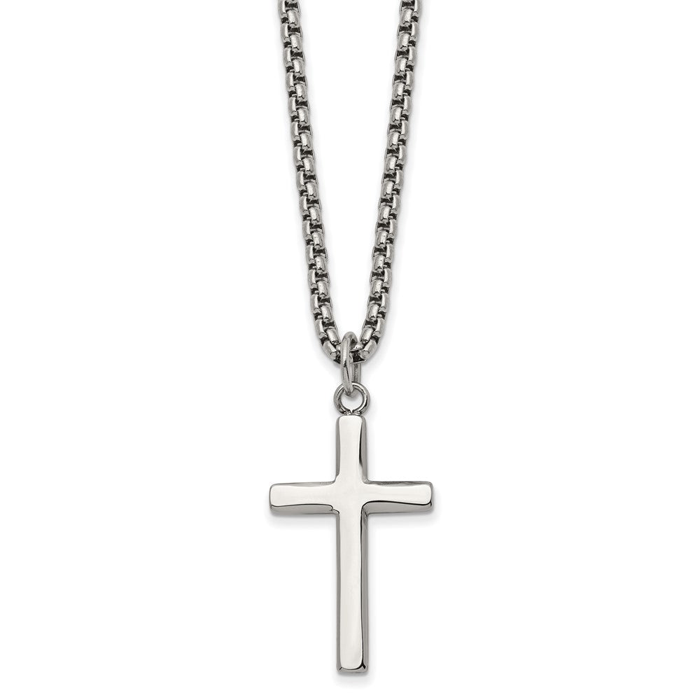 Stainless Steel Polished Cross 24-inch Box Chain N