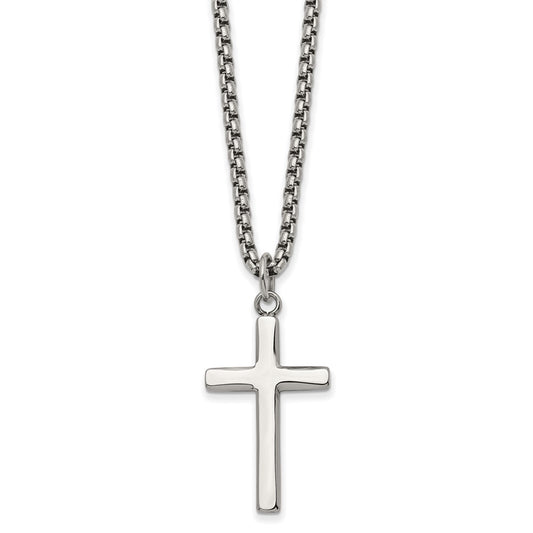 Stainless Steel Polished Cross 24-inch Box Chain N