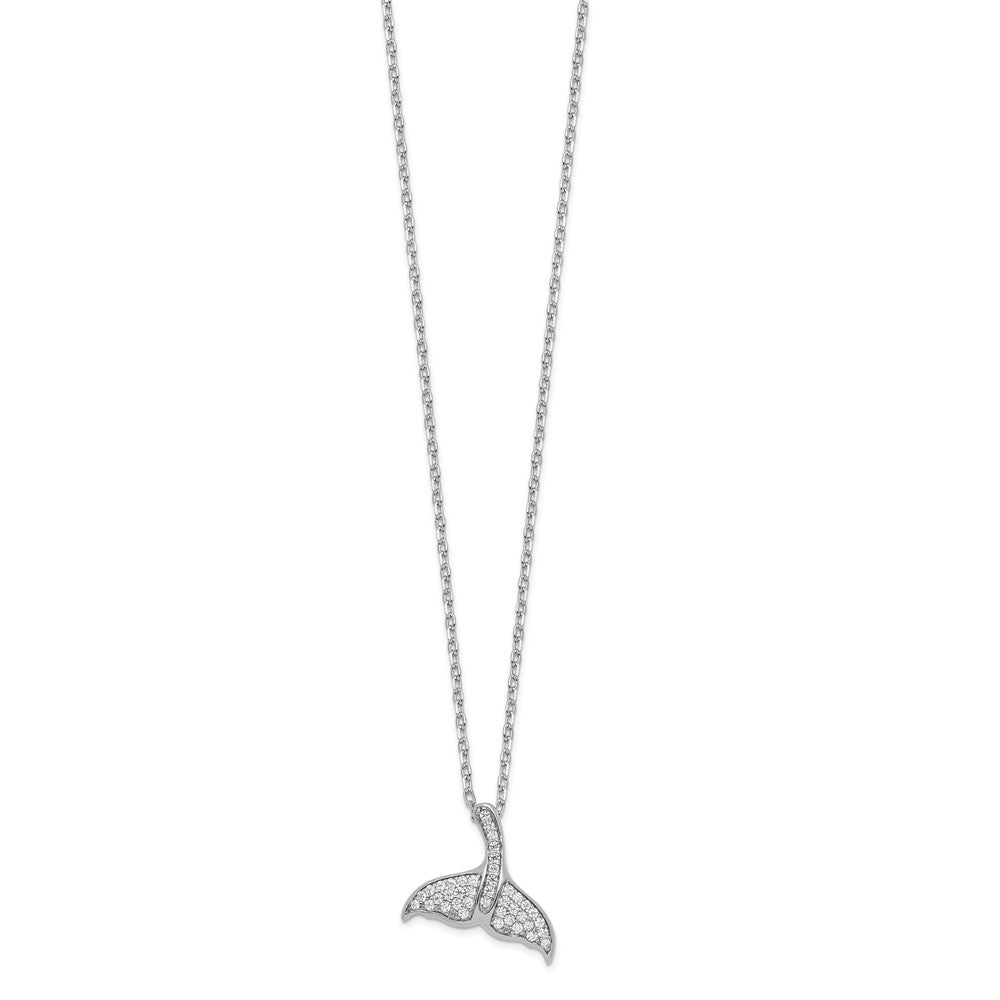 Cheryl M Sterling Silver Rhodium-plated Brilliant-cut CZ Whale Tail 16 Inch Necklace with 2 Inch Extender 16 Inches