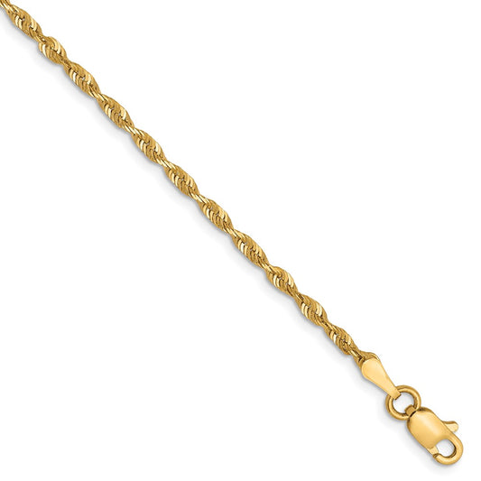 10K 2mm Diamond-Cut Lightweight Rope Chain 7  inches