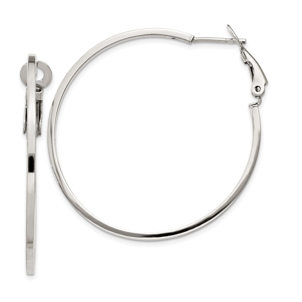 Sterling Silver RH-plated 1.5x40mm Omega Back Round Hoop Earrings