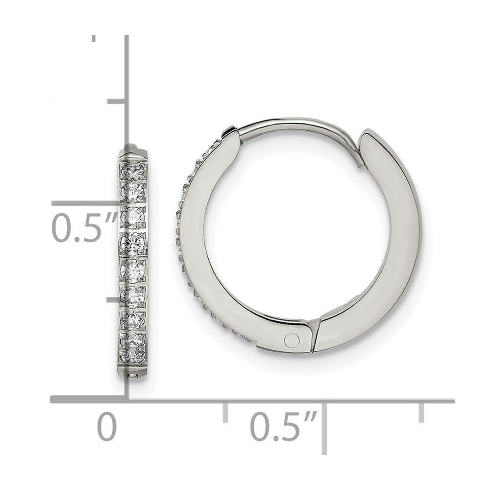 Stainless Steel Polished with Preciosa Crystal 2mm Hinged Hoop Earrings