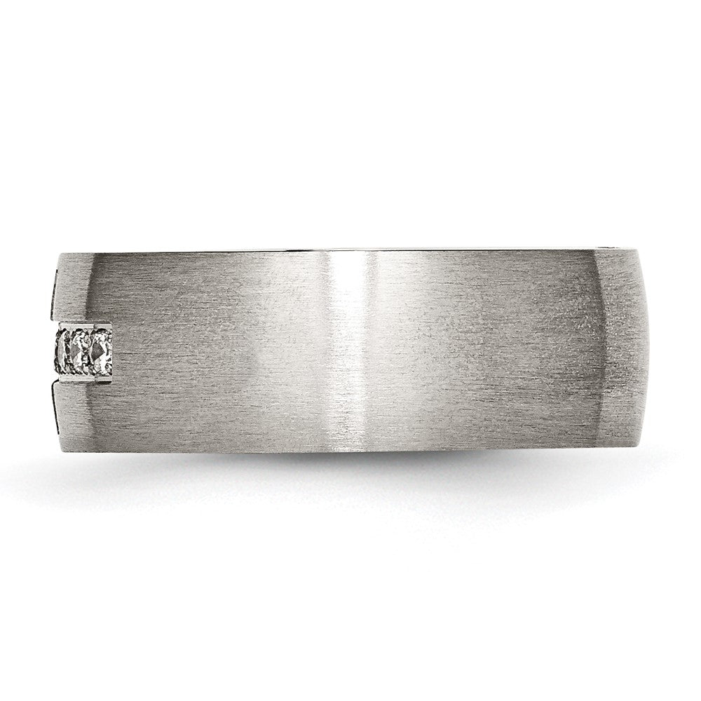 Stainless Steel Brushed w/CZ Cross 7.75mm Band Size - 8.5