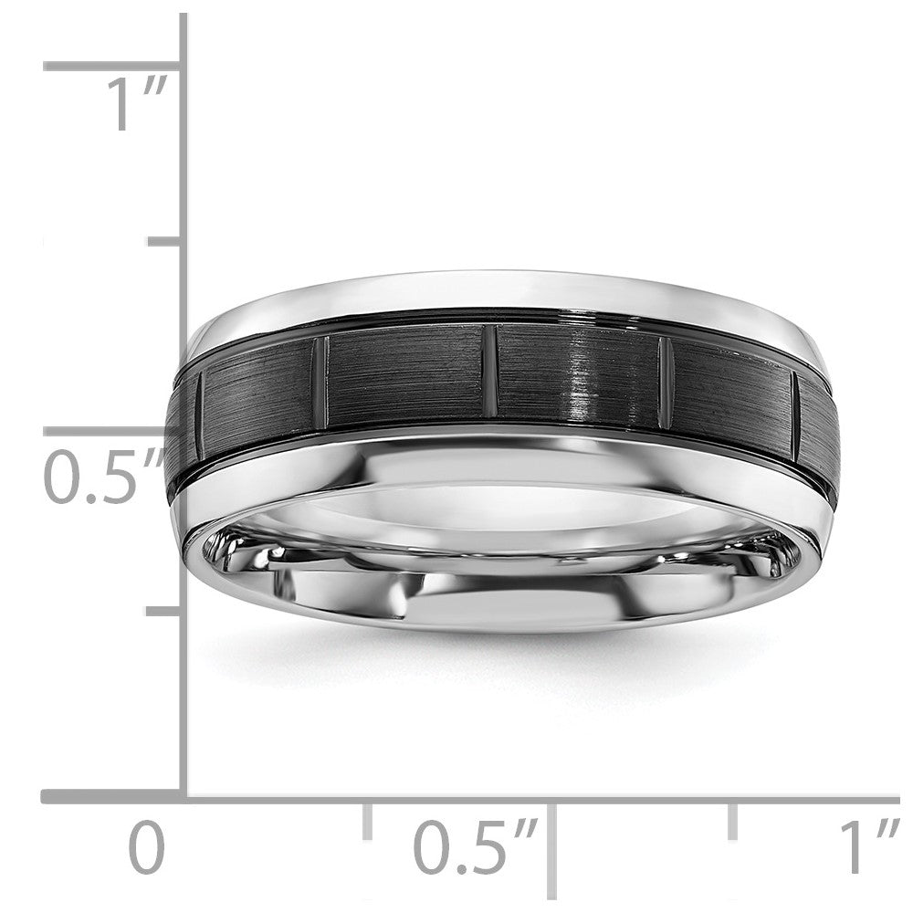 Cobalt Polished w/Brushed Black IP-plated Grooved Center 8mm Band Size - 7