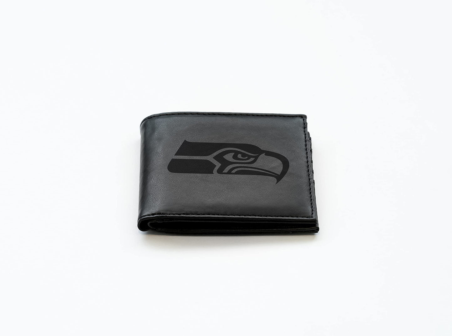 Rico Industries Football Seattle Sea Black Laser Engraved Bill-fold Wallet - Slim Design - Great Gift